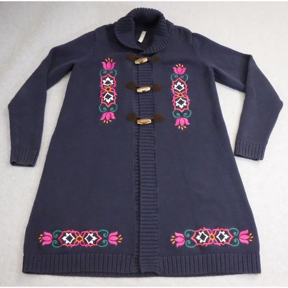 Hanna Anderson Blue sweater size medium shawl neck toggle button - Picture 1 of 7